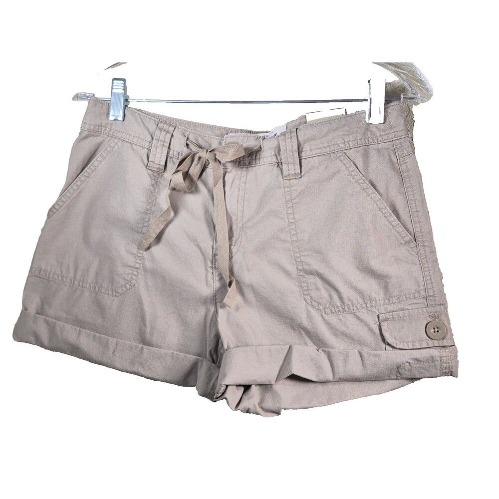 G.H. Bass Women's Sz 4 Cargo Shorts Khaki Beige Drawstring Mini Pocket Solid